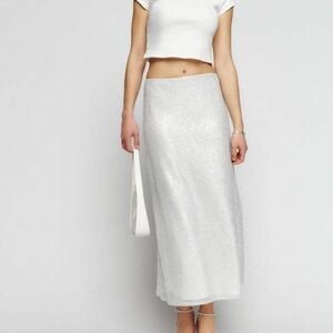 Reformation Layla Sequin Skirt Women's Size 4 White Silver Sparkly Deadstock
